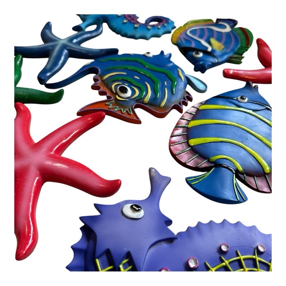 Y2K Fish & Ocean Themed Wall Decor Set of 9 Vibrant Tropical Painted Ceramic - Picture 2 of 16
